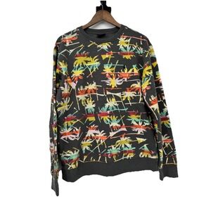 Volcom Pullover Sweatshirt Rainbow Palm Trees Y2k Gray Unisex Skater Surf Retro
